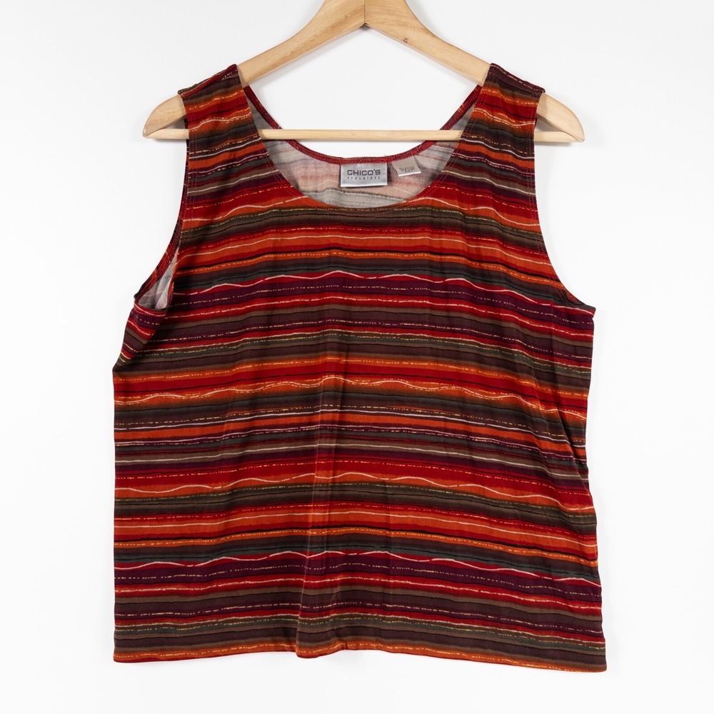 Chico's Travelers Tank Top 3 US XL  Multicolor Striped Stretch Knit Wrinkle Free